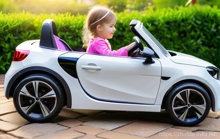 승용완구 고급 옵션 - **Prompt: Joyful Ride with Smart Safety**
    "A bright, sunny day at a bustling park. A happy 8-yea...