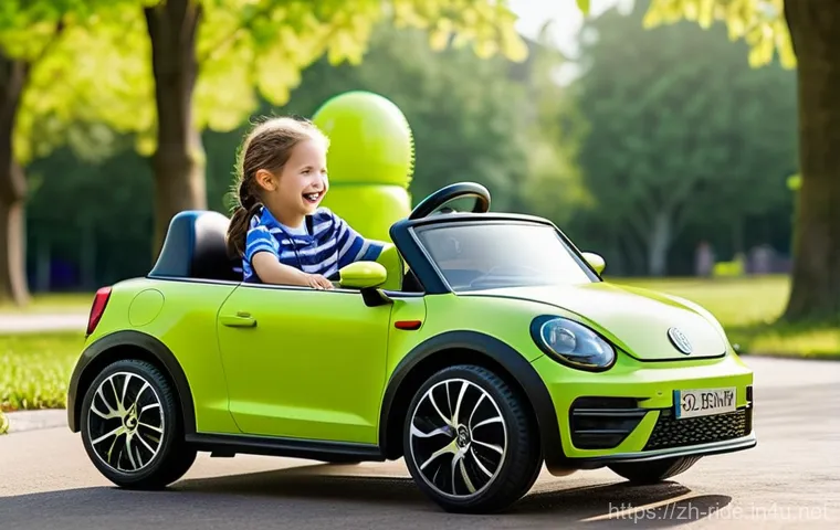 승용완구 고급 옵션 - **Prompt: Immersive Playtime with Advanced Comfort**
    "An energetic 6-year-old girl, wearing a cu...