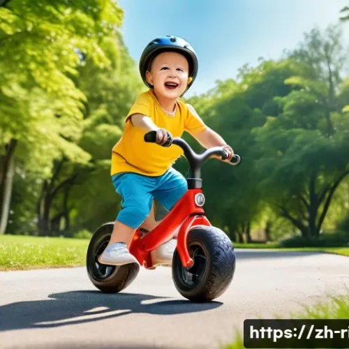 승용완구 타이어 소재 - A joyful toddler, wearing a bright yellow t-shirt and blue shorts over a clean diaper, is confidentl...