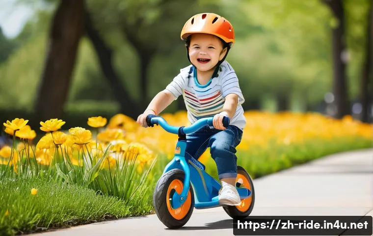 승용완구 초보자용 모델 - **A joyful toddler learning to glide on a balance bike in a sunny park.**
    *   **Subject:** A hap...